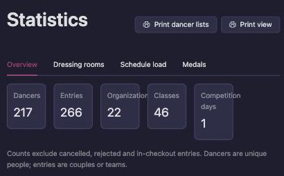 Statistics with the Print dancer lists button