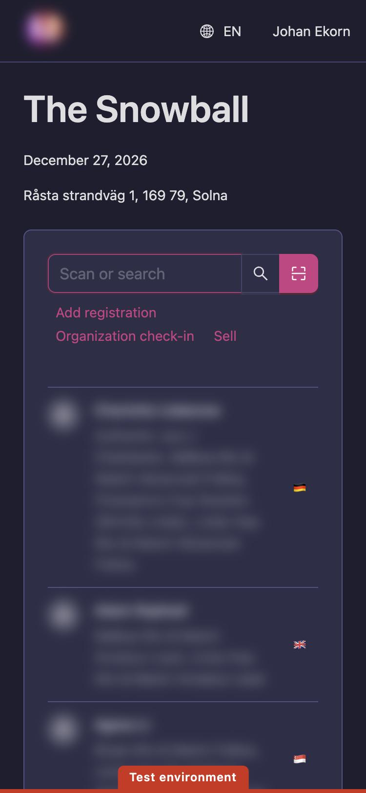The check-in screen on a phone