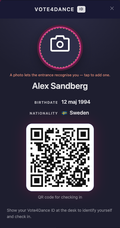 The Vote4Dance ID card