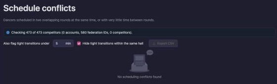 The Hide tight transitions within the same hall checkbox next to the tight-transition minutes