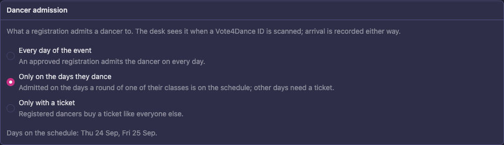 Dancer admission