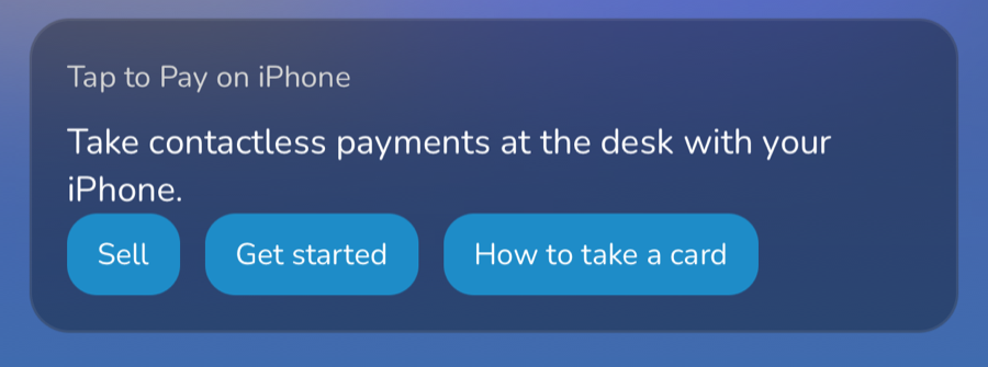 The Tap to Pay on iPhone card on the event's Overview