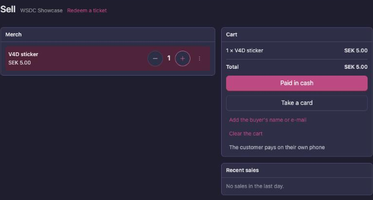 The web till with a sticker in the cart and the Take a card button